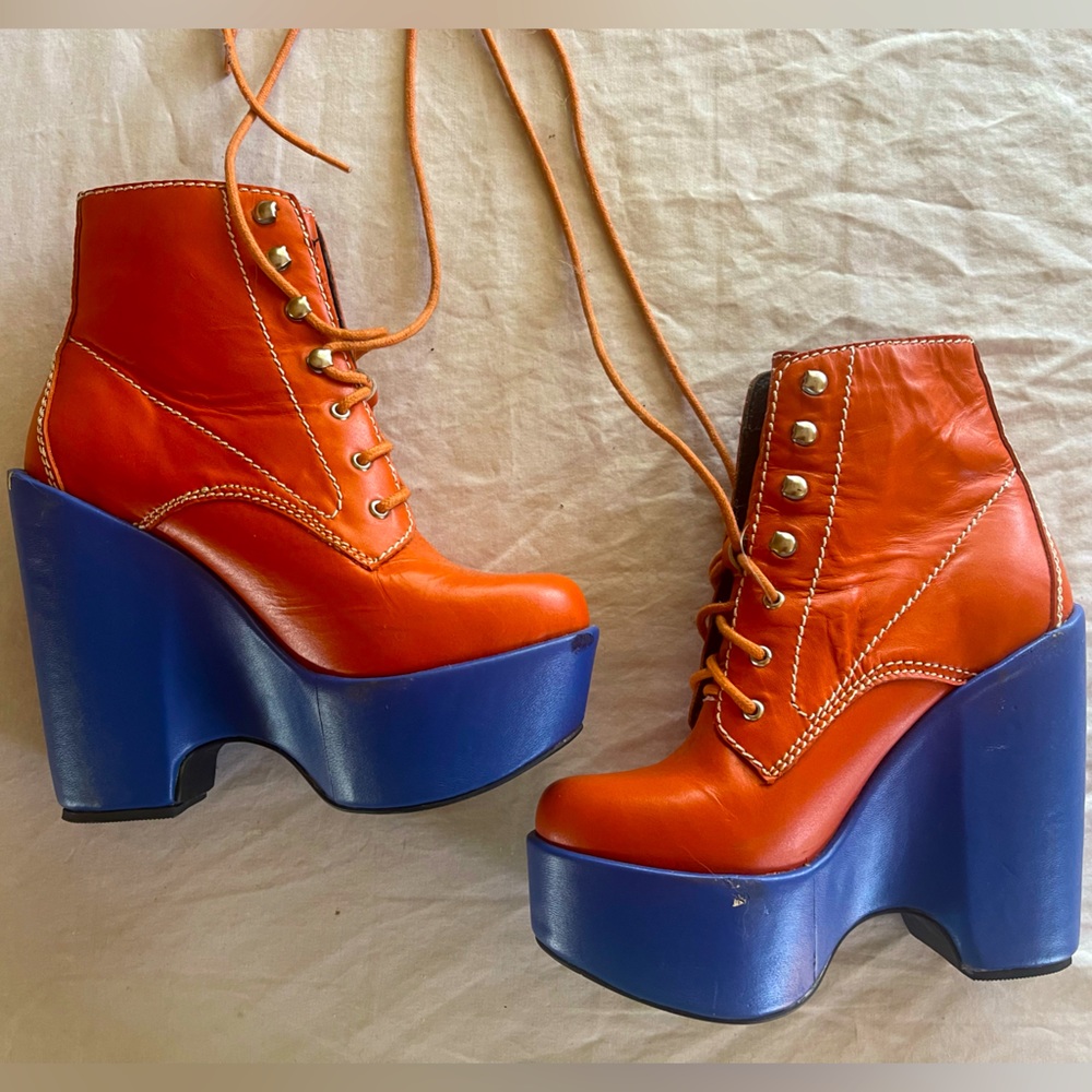 Jeffrey Campbell Tardy Boots 7 orange platform 5” heel